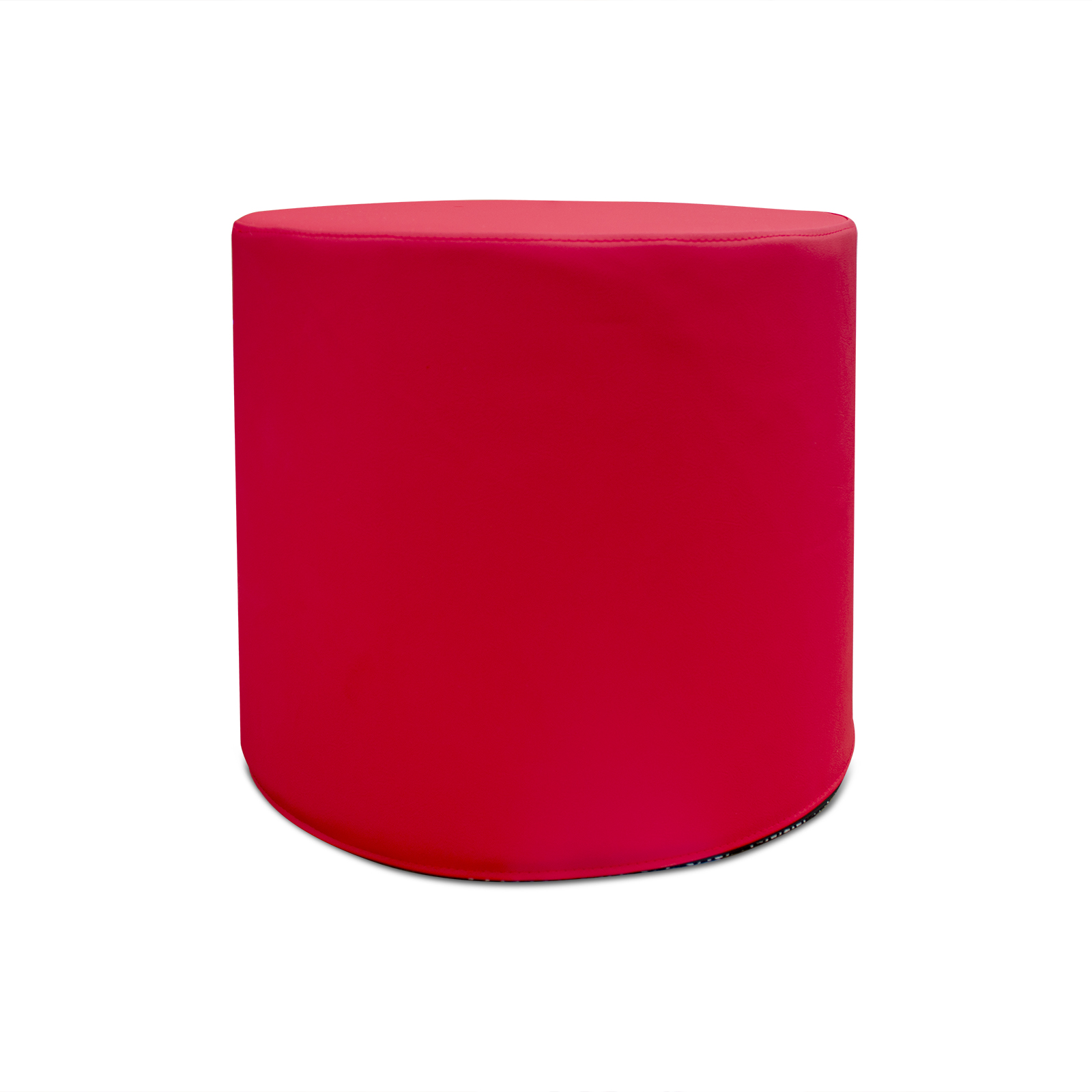 Ein roter zylinderförmiger Hocker aus Kunstleder