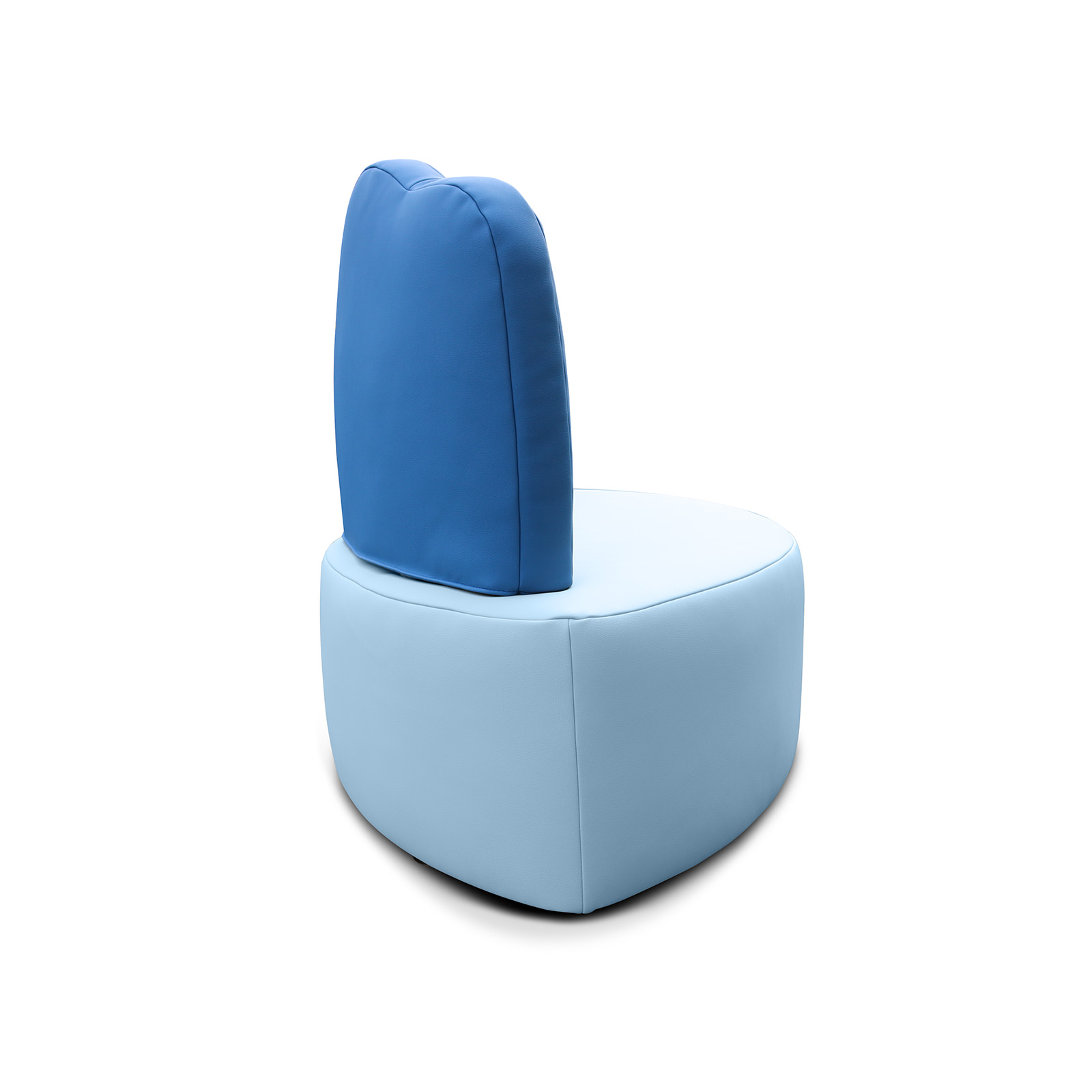 Schräg fotografiertes Kindersofa Rakete, verfügbar in 25 cm und 38 cm Sitzhöhe, robustes Sofa für Kita, Krippe oder Kindergarten