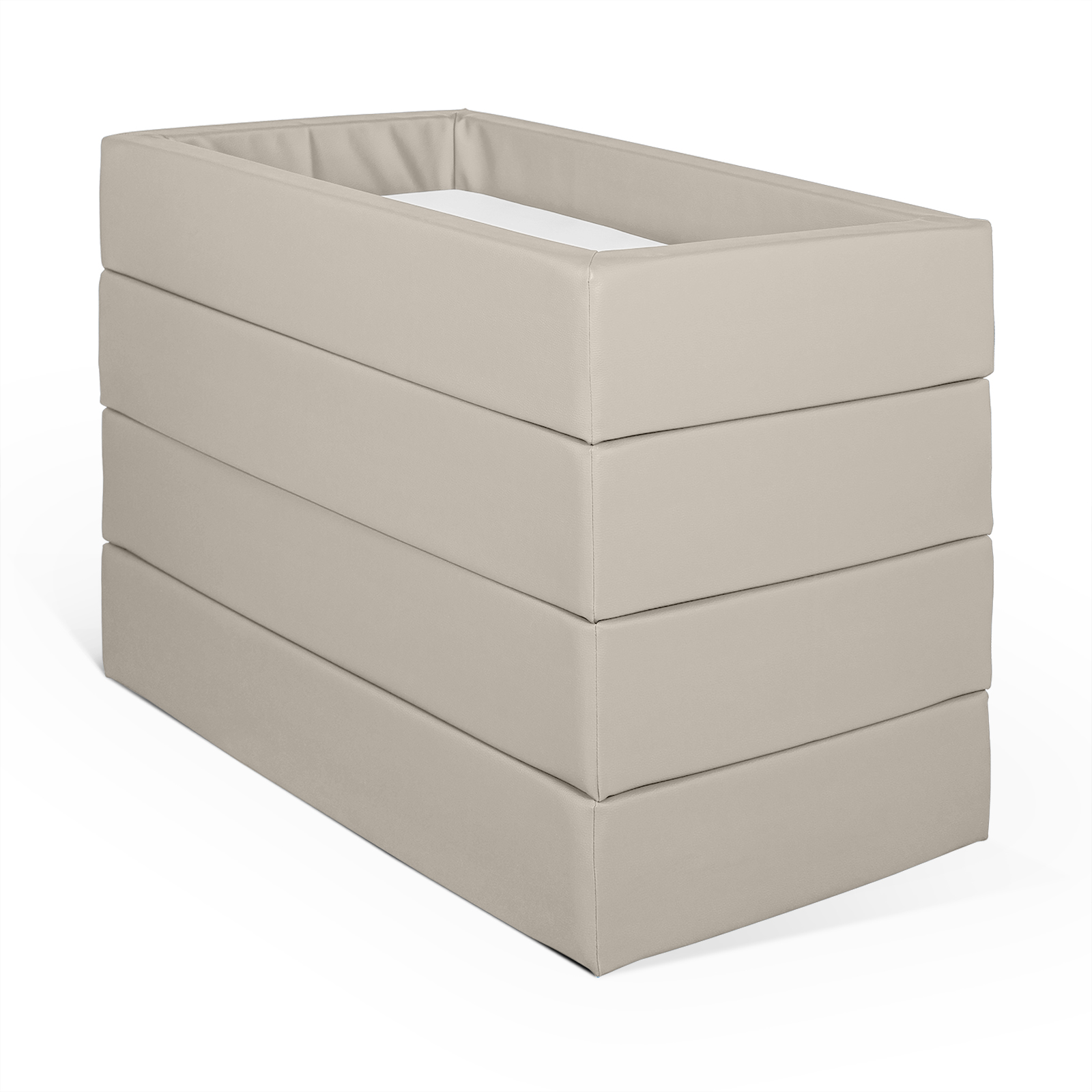 CARLO Weichschaumbett stapelbar Gestapeltes Babybett oder Kinderbett aus Vollschaum bezogen mit Kunstleder beige und einer hygienischen Matratze in Kunstleder weiß