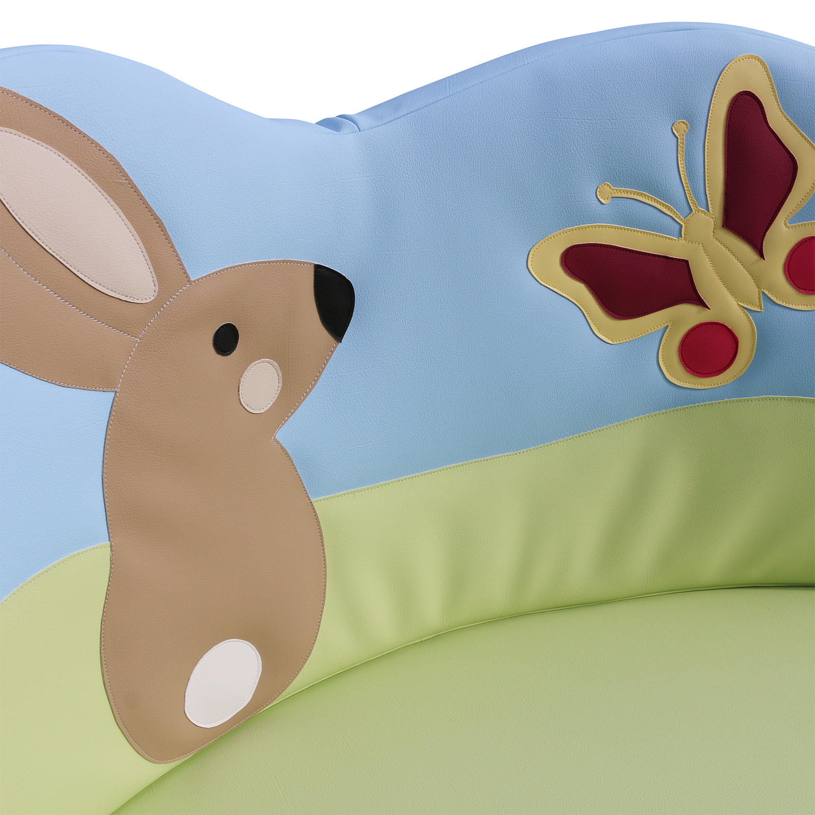 Detailaufnahme von Stoff und Polsterung des Kindersofas WIESE, handgefertigt in Deutschland, Sitzhöhe 25 cm oder 38 cm