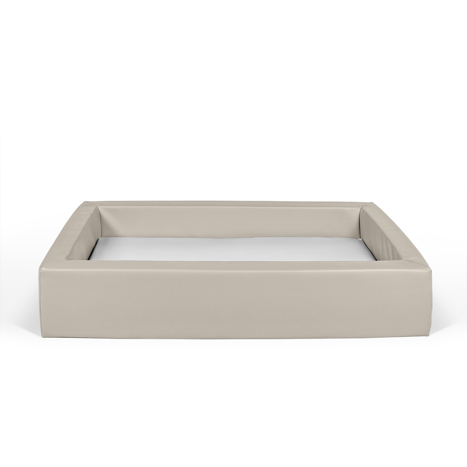 CARLO Weichschaumbett Babybett oder Kinderbett aus Vollschaum bezogen mit Kunstleder in beige und einer hygienischen Matratze in Kunstleder weiß