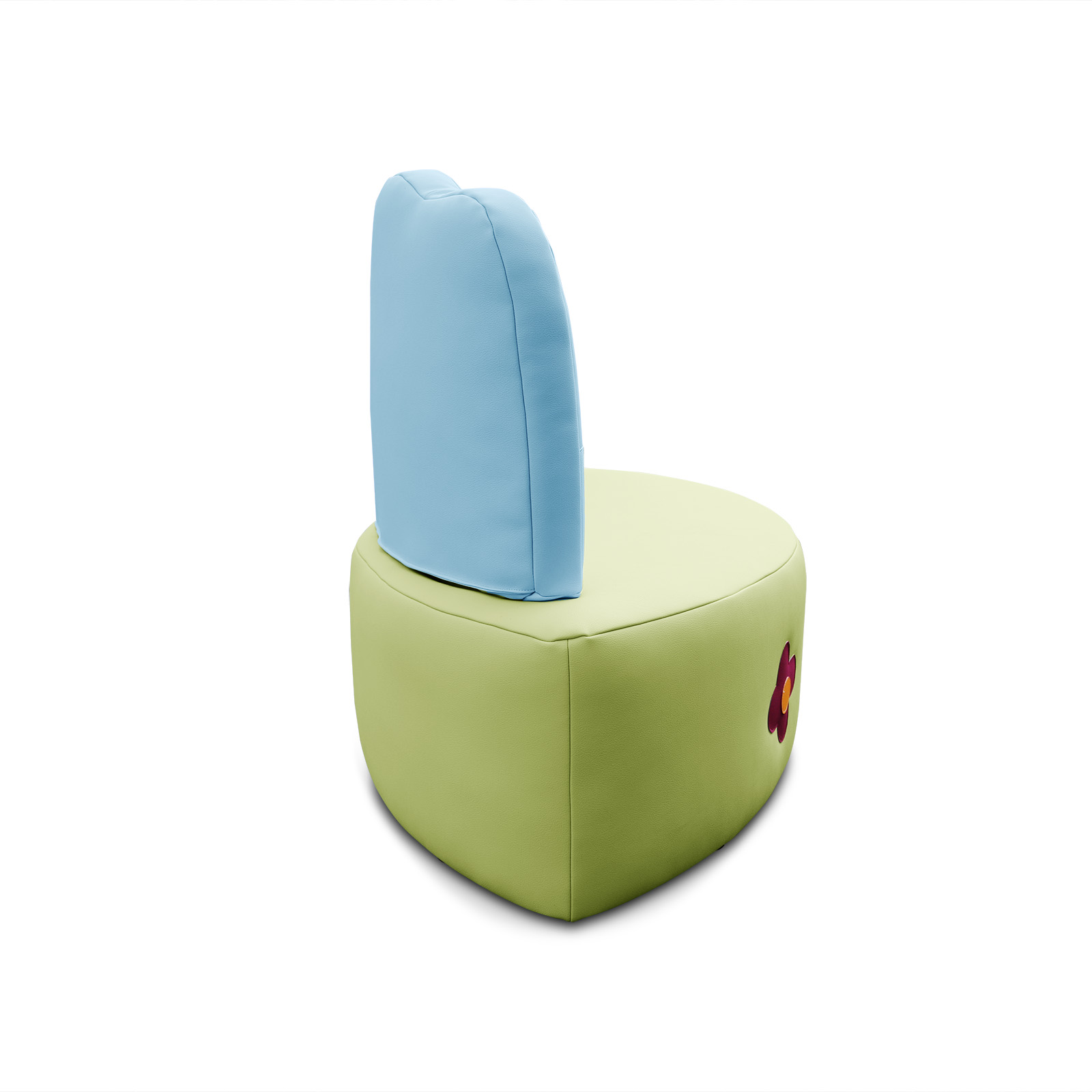 Schräg fotografiertes Kindersofa WIESE mit Wiesen-Motiv, erhältlich in Sitzhöhe 25 cm und 38 cm