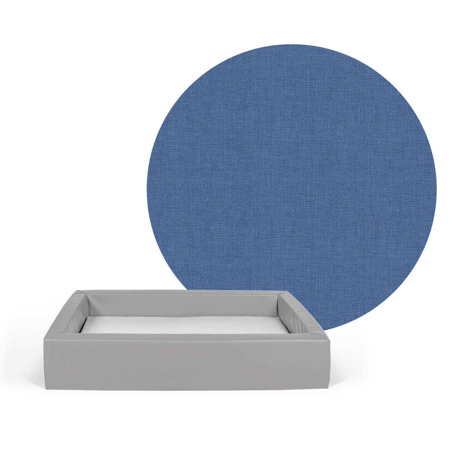 Babybett, Krippenbett mit einem Bezug aus besonders robusten Kunstleder in Stoffoptik blau