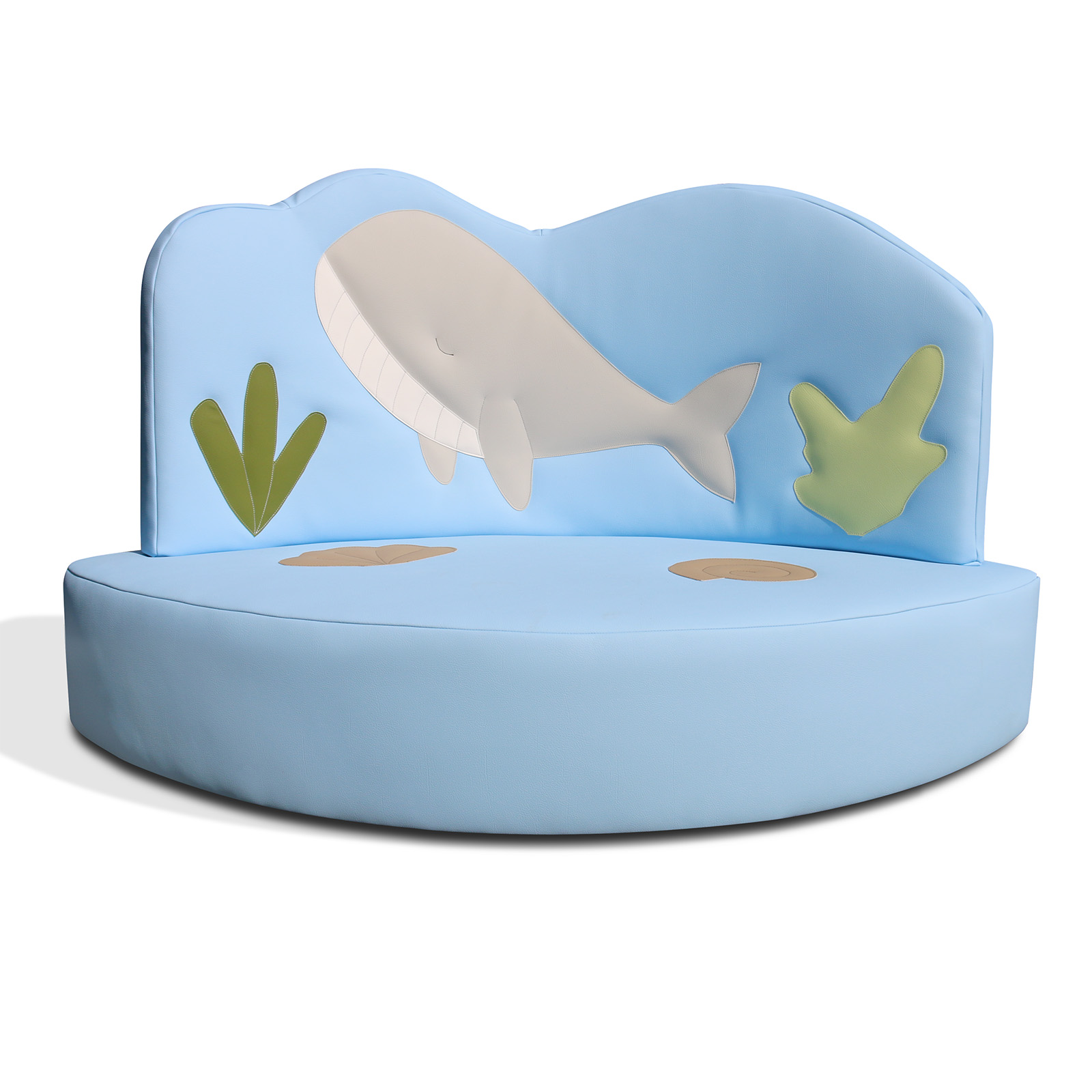 Kindersofa WAL Sitzhöhe 25 cm Kindersofa WAL mit Wal-Motiv – Handarbeit aus Deutschland, Kunstleder, kinderfreundliche Sitzhöhe 25 cm